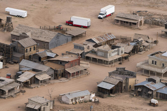 Aerial view of the Bonanza Creek ranch in Santa Fe, New Mexico, October 23, 2021, two days after the crash that claimed the life of the director of photography for the film