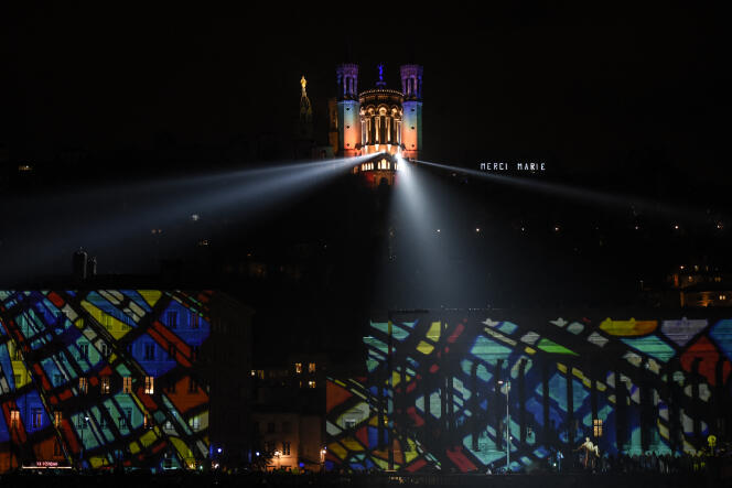 L’illumination de la basilique Notre-Dame de Fourvière, lors de la Fête des lumières, à Lyon, le 6 décembre 2018.