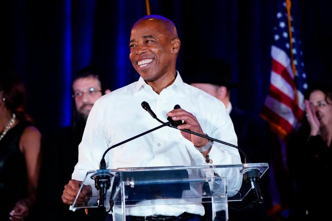 The new mayor of New York, Eric Adams, in front of his supporters, on the evening of his victory, Tuesday, November 2, 2021.