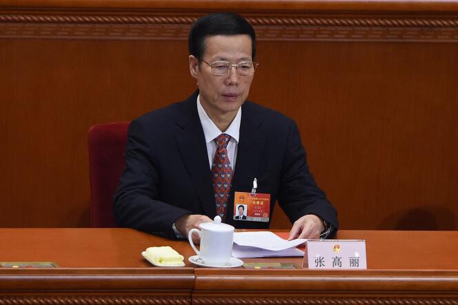 Zhang Gaoli, à la clôture de la troisième session de la 12e Assemblée nationale populaire au Grand Hall du Peuple, à Pékin, le 15 mars 2015.
