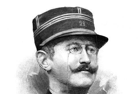 ALFRED DREYFUS French soldier, wrongfully accused of espionage and condemned to Devil's Island; eventually exonerated after a series of sensational trials. Date: 1859 - 1935