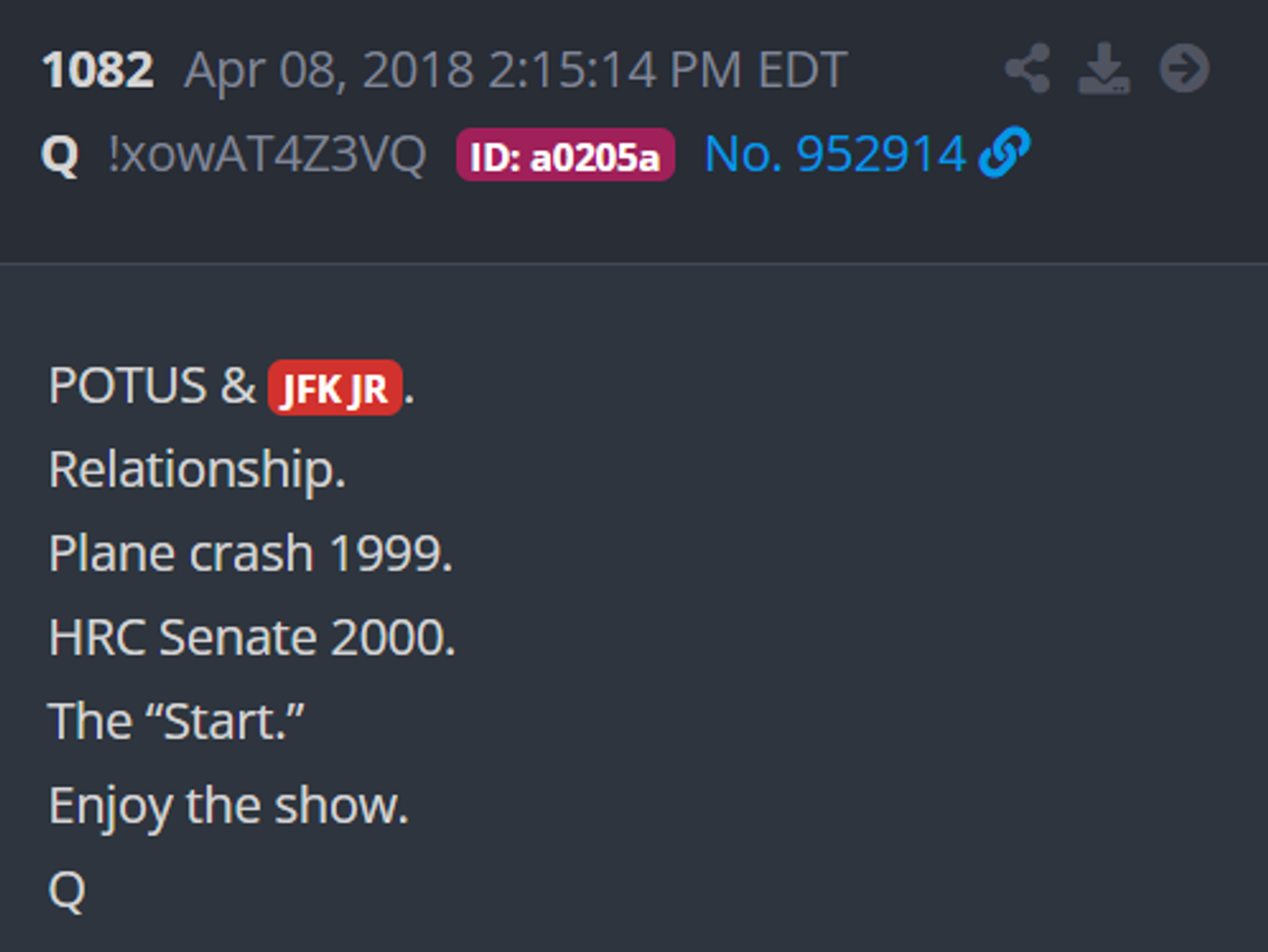 W 2018 roku tajemniczy Q pokonał współpracowników Trumpa (POTUS) i JFK Jr.