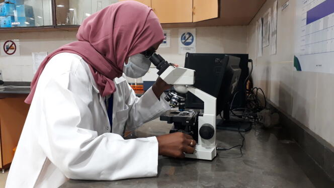La mathématicienne et chercheuse Hyam Ali dans son laboratoire de l’Hôpital universitaire de Soba, à Khartoum, en octobre 2021.