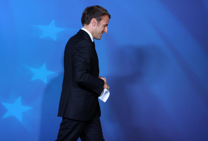 Emmanuel Macron à la réunion des dirigeants de l’Union européenne, à Bruxelles, le 22 octobre 2021.