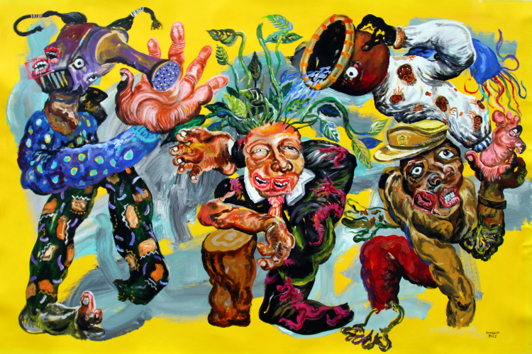 « Dragon versus Mwana Mpwo », de Cristiano Mangovo (acrylique sur toile, 135 cm x 200 cm).