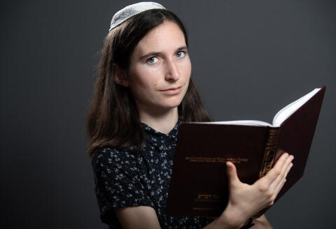 Rabbi student Iris Ferreira poses during a photo session on the sidelines of the "Women in Judaism" 1st world congress on June 17, 2019, in Troyes. (Photo by BERTRAND GUAY / AFP)