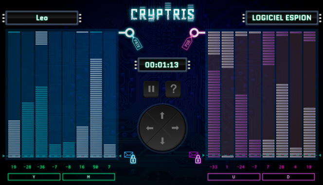 Copie d’écran d’un jeu sérieux, cryptris.nl, réalisé par une partie de l’équipe Kyber, finaliste de la compétition du NIST, destiné à expliquer le fonctionnement de leur algorithme de chiffrement résistant à l’ordinateur quantique.