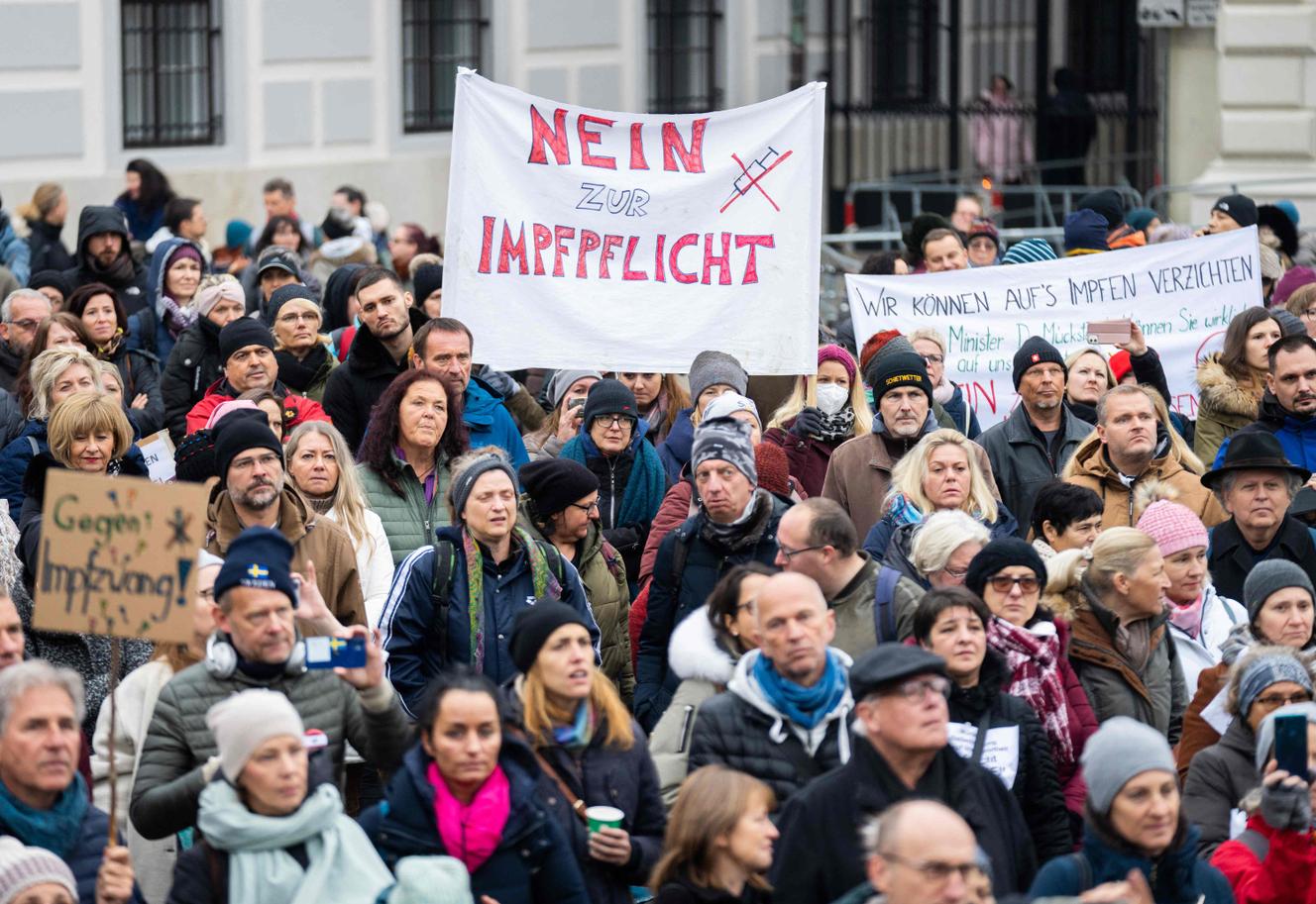 A rally against compulsory vaccination, after the announcements of the Austrian Chancellor, on November 14, 2021, in Vienna.