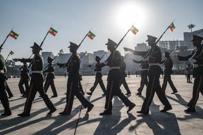 Des militaires défilent à Addis-Abeba, le 7 novembre 2021.