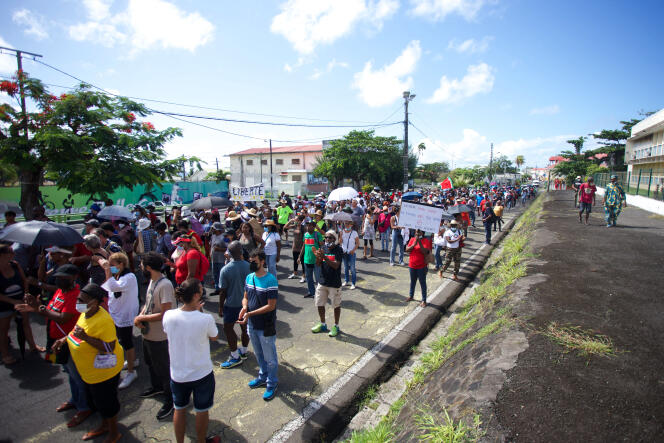Demonstration gegen die Impfpflicht in Cabestre-Belle-Ou (Guadeloupe), 7. August 2021.