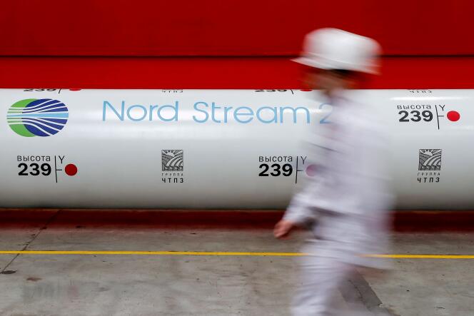 The pipes of the Nord Stream 2 gas pipeline in the ChelPipe plant in Chelyabinsk (Russia), in February 2020.
