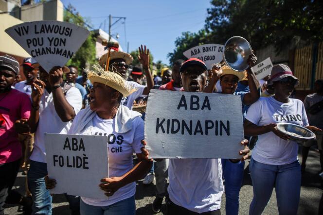 Manifestation contre les enlèvements par les gangs le 18 novembre 2021 à Port-au-Prince.