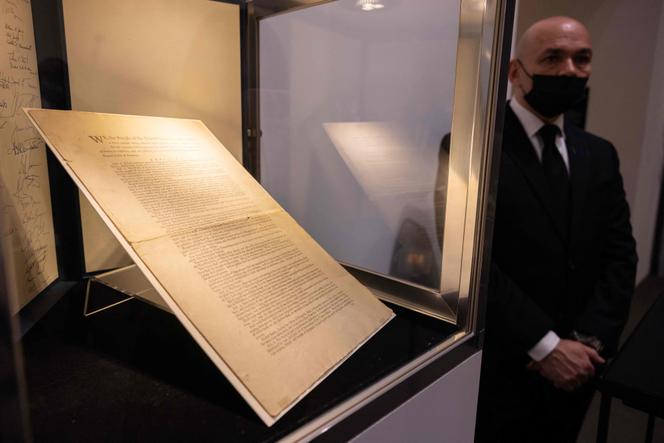 The original copy of the US Constitution auctioned at Sotheby's in New York on November 18, 2021.