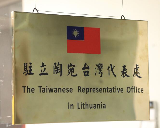 Entrance to the Taiwanese representative office in Vilnius, November 18, 2021.
