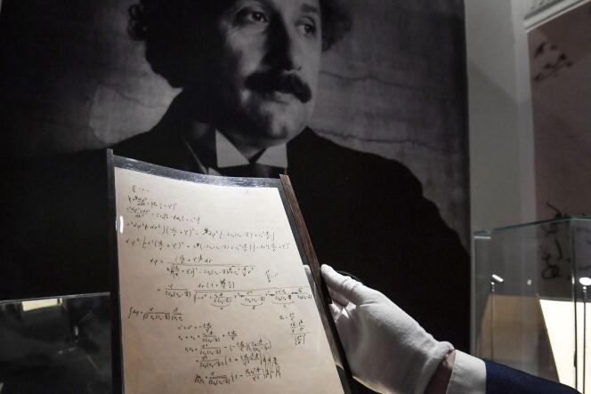 Pages from one of the preparatory manuscripts for Albert Einstein's theory of general relativity, November 22, 2021.