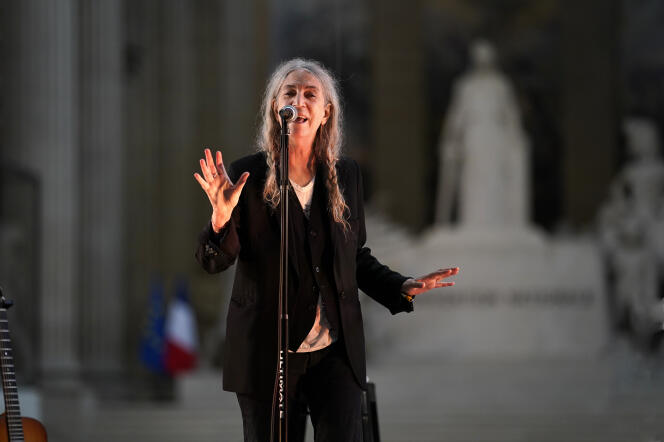 Patti Smith lors du concert organisé pour les 50 ans de FIP, au Panthéon, à Paris, le 7 octobre 2021.