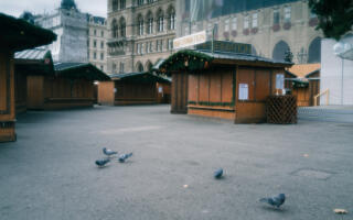 Vienna's Christkindlmarkt (christmas market) on the Rathausplatz during Lockdown.