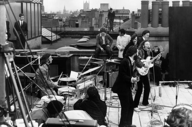 The Beatles' last public concert, given on the roof of the Apple building in London, January 30, 1969.