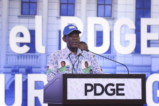 Le président Teodoro Obiang Nguema Mbasogo lors du congrès du Parti démocratique de Guinée équatoriale, à Bata, le 22 novembre 2021.