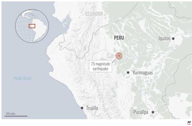 Un tremblement de terre de magnitude 7,5 a frappé le nord du Pérou, dimanche 28 novembre, selon l’institut d’études géologiques des Etats-Unis.