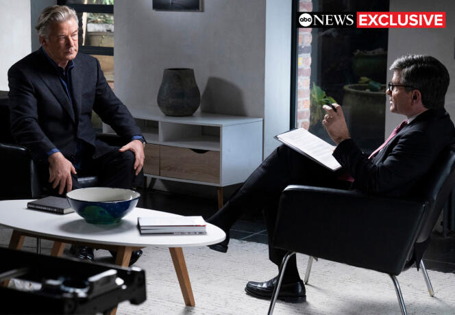 Photo provided by ABC News shows actor and producer Alec Baldwin, left, in an interview with