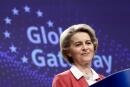 European Commission President Ursula von der Leyen speaks during a press conference on the Global Gateway at the EU headquarters in Brussels, on December 01, 2021. (Photo by Kenzo TRIBOUILLARD / AFP)