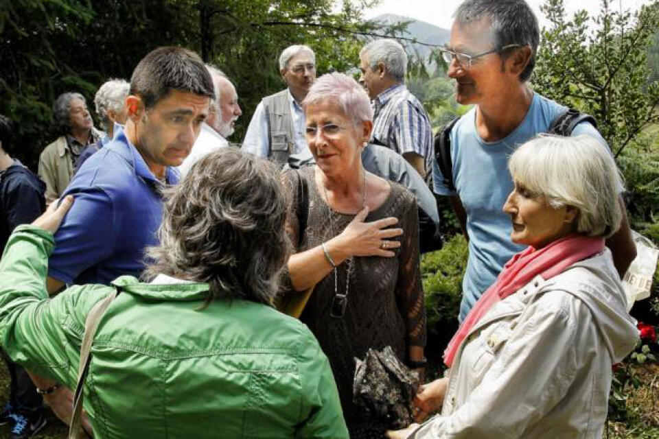 Maixabel Lasa widow of slain Juan Mari Jáuregui if photographed with one of her husbands assassins, Ibon Etxezarreta whom she invited to a gathering in remembrance of her husband on July 29 2014 on mount Burnikurutzeta.