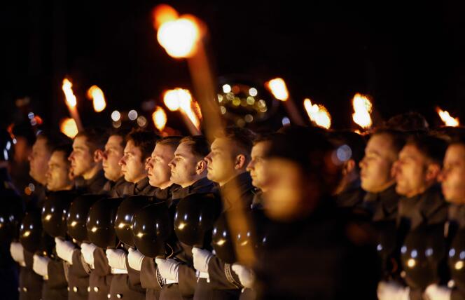Members of the German armed forces at a farewell ceremony for Chancellor Angela Merkel in Berlin on December 2, 2021.