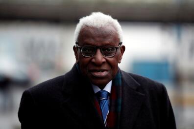 FILE PHOTO: Former President of International Association of Athletics Federations (IAAF) Lamine Diack arrives for his trial at the Paris courthouse, France, January 13, 2020. REUTERS/Benoit Tessier/File Photo