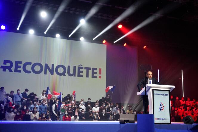 The far-right presidential candidate Eric Zemmour during his meeting on Sunday in Villepinte (Seine-Saint-Denis).