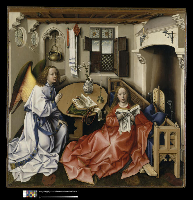 « L’Annonciation », triptyque de Mérode, de Robert Campin ou atelier (1425-1428). Huile sur bois.