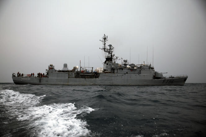 The French navy ship “Commandant Birot” in the Gulf of Guinea, off the port of Tema, near Accra, in February 2014.
