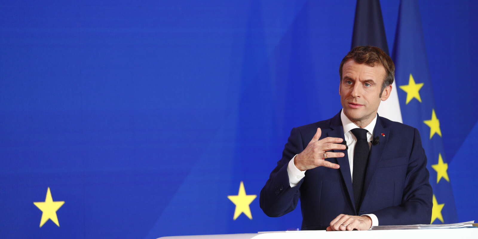 Conférence de presse d’Emmanuel Macron sur l’Europe au palais de l’Elysée, le 9 décembre 2021.