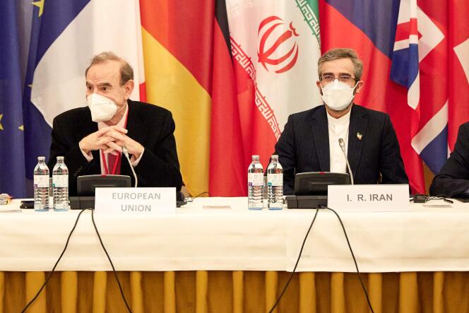 European coordinator Enrique Mora and Iranian chief negotiator Ali Bagheri in Vienna on December 3, 2021.