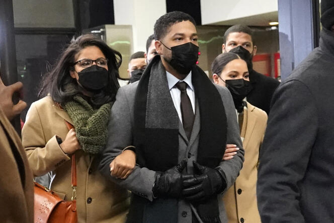 Actor Jussie Smollett leaves court in Chicago on December 9, 2021.