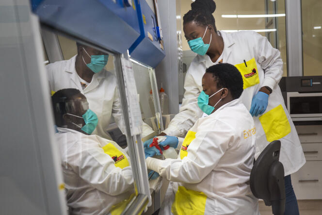 Dans un laboratoire dédié au séquençage du variant Omicron, au Ndlovu Research Center d’Elandsdoorn-B (Afrique du Sud), le 8 décembre 2021.