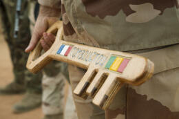 The symbolic key to the French military base in Timbuktu, Mali, on December 14, 2021, during a ceremony held to hand over the base to the Malian army.