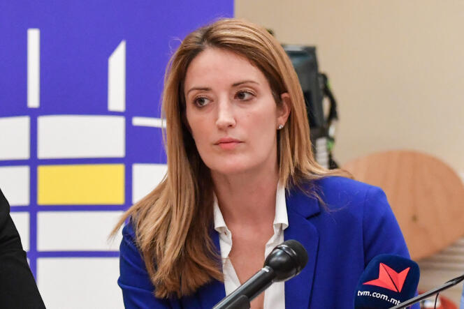 Roberta Metsola dans les bureaux du Parlement européen, à La Valette (Malte), en décembre 2019.