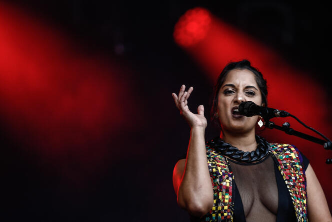 Reunionese singer Maya Kamaty on stage at the Vieilles Charrues festival, in Carhaix-Plouguer, July 8, 2021.