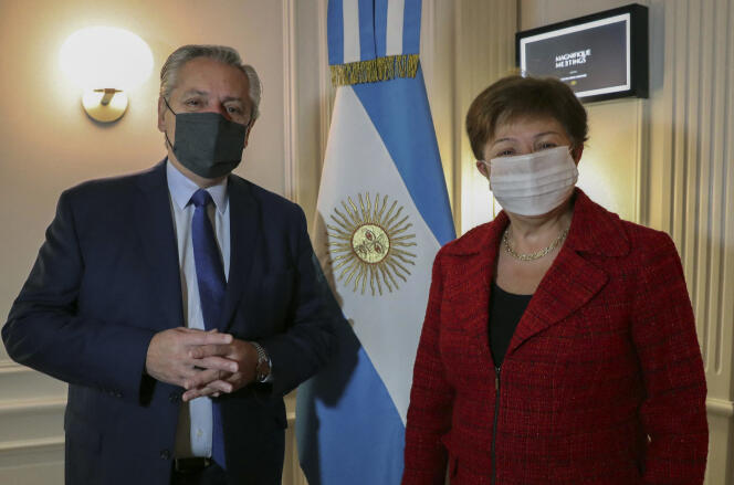 Le président argentin, Alberto Fernandez, et la directrice générale du Fonds monétaire international (FMI), Kristalina Georgieva, à Rome, le 14 mai 2021.