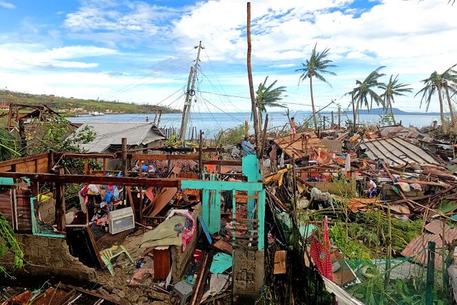 Houses were destroyed by Hurricane Surigao in the Philippines on December 17, 2021.