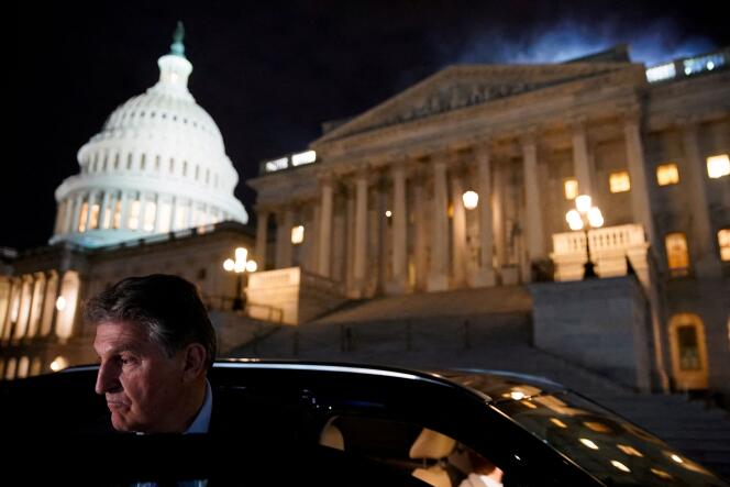 Democratic Senator Joe Manchin leaves Capitol Hill in Washington DC, United States, December 15, 2021.