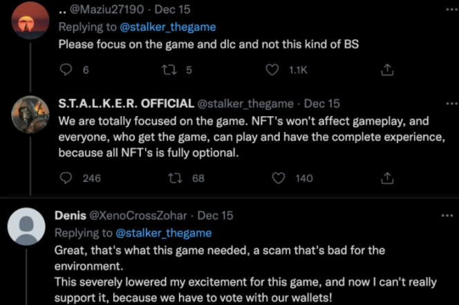 « S’il vous plaît, concentrez-vous sur le jeu et ses extensions et non sur ce genre de bêtise ». Quelques réponses au tweet de GSC Game World annonçant l’introduction de NFT dans « S.T.A.L.K.E.R 2 ».
