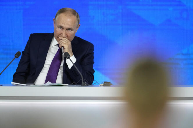 Le président russe, Vladimir Poutine, lors de sa conférence de presse annuelle à Moscou, le 23 décembre 2021.