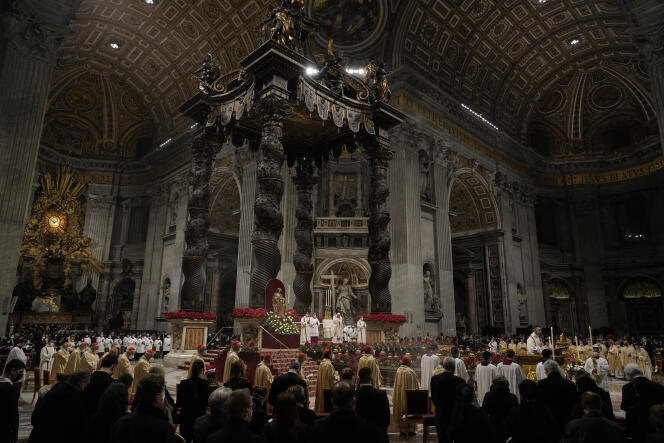 Pope Francis celebrates Christmas Eve Mass at St. Peter's Basilica in front of some 2,000 people on December 24, 2021.