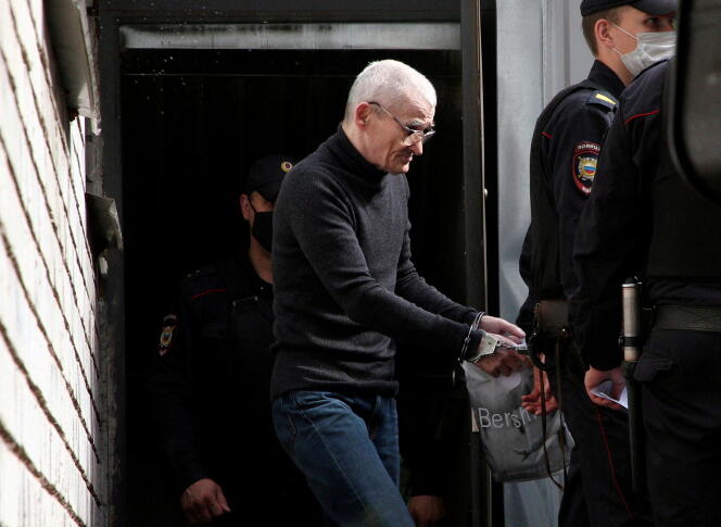 Russian historian Yuri Dmitriev at the end of a court hearing in Russia in July 2020.