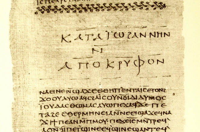 Nag Hammadi Codex II, folio 32, le début de l’Evangile apocryphe de Thomas, IVe siècle. Ce codex de papyrus, découvert en 1945 en Haute-Egypte, présente 114 paroles de Jésus.