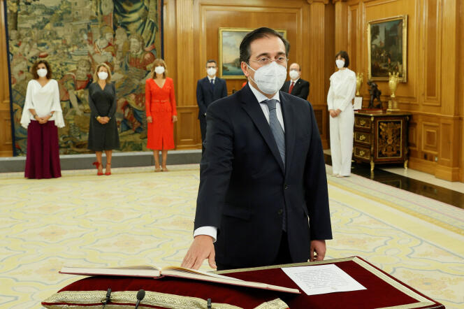 Spanish Foreign Minister Jose Manuel Alparis when he takes office in Madrid on July 12, 2021.