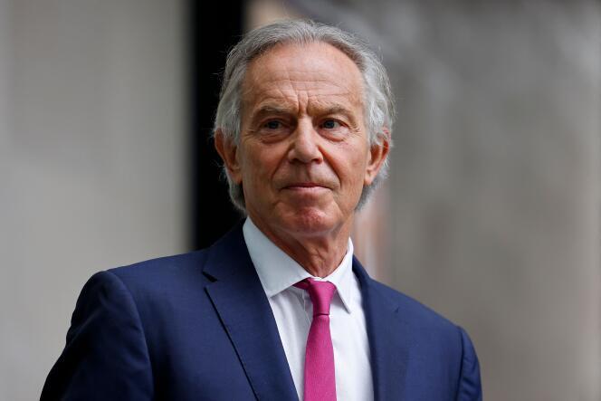 L’ancien premier ministre britannique, Tony Blair, à Londres le 6 juin 2021. Le 31 décembre 2021, la reine Elizabeth II a décidé de le faire « chevalier compagnon » de l’ordre de la Jarretière.