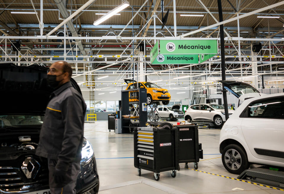 Used vehicles undergoing recycling and retrofitting at Renault SA's Re-Factory plant in Flins, France, on Tuesday, Nov. 30, 2021. The factory west of Paris, which makes the Zoe electric vehicle and the Nissan Micra, will transform by 2024 to recycle and retrofit cars and batteries. Photographer: Benjamin Girette/Bloomberg via Getty Images